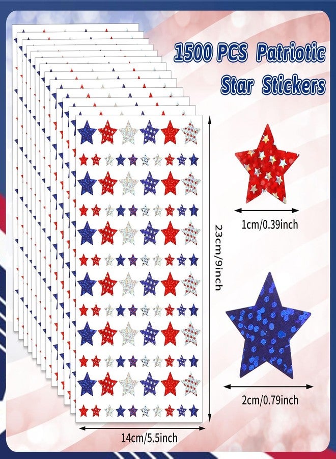 JULMELON 1500 PCS 4th of July Stickers for Kids, Red White Blue Star Stickers USA Patriotic Label for Fourth of July American Independence Day Party Decorations Classroom DIY Crafts - Image 2